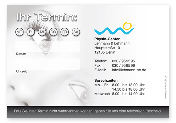 Terminzettel "Augenblick" - 1 Termin mit Wochentagen