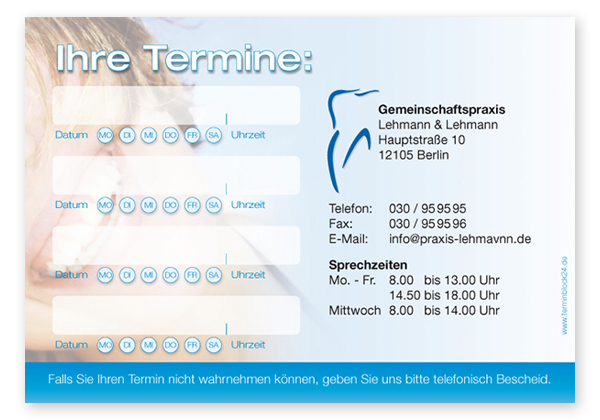 Terminzettel "healthy Smiles" - 4 Termine mit Wochentagen