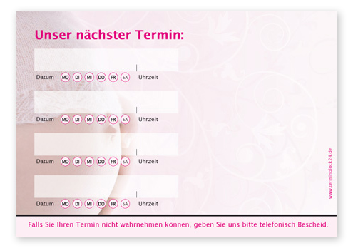 Terminzettel "Babyglück" - 4 Termine mit Wochentagen