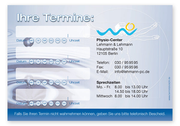 Terminzettel "Körperfrische" - 4 Termine mit Wochentagen