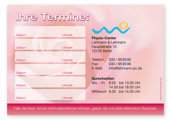 Terminzettel "zarte Rose" - 6 Termine