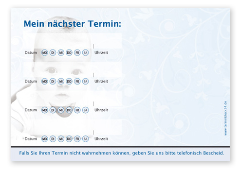 Terminzettel "Baby Smiley" - 4 Termine mit Wochentagen