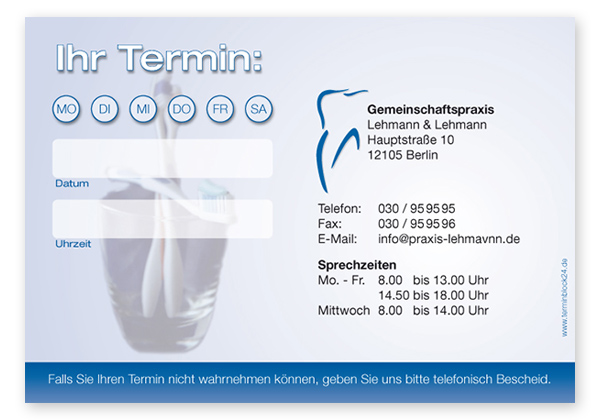 Terminzettel "teeth" - 1 Termin mit Wochentagen