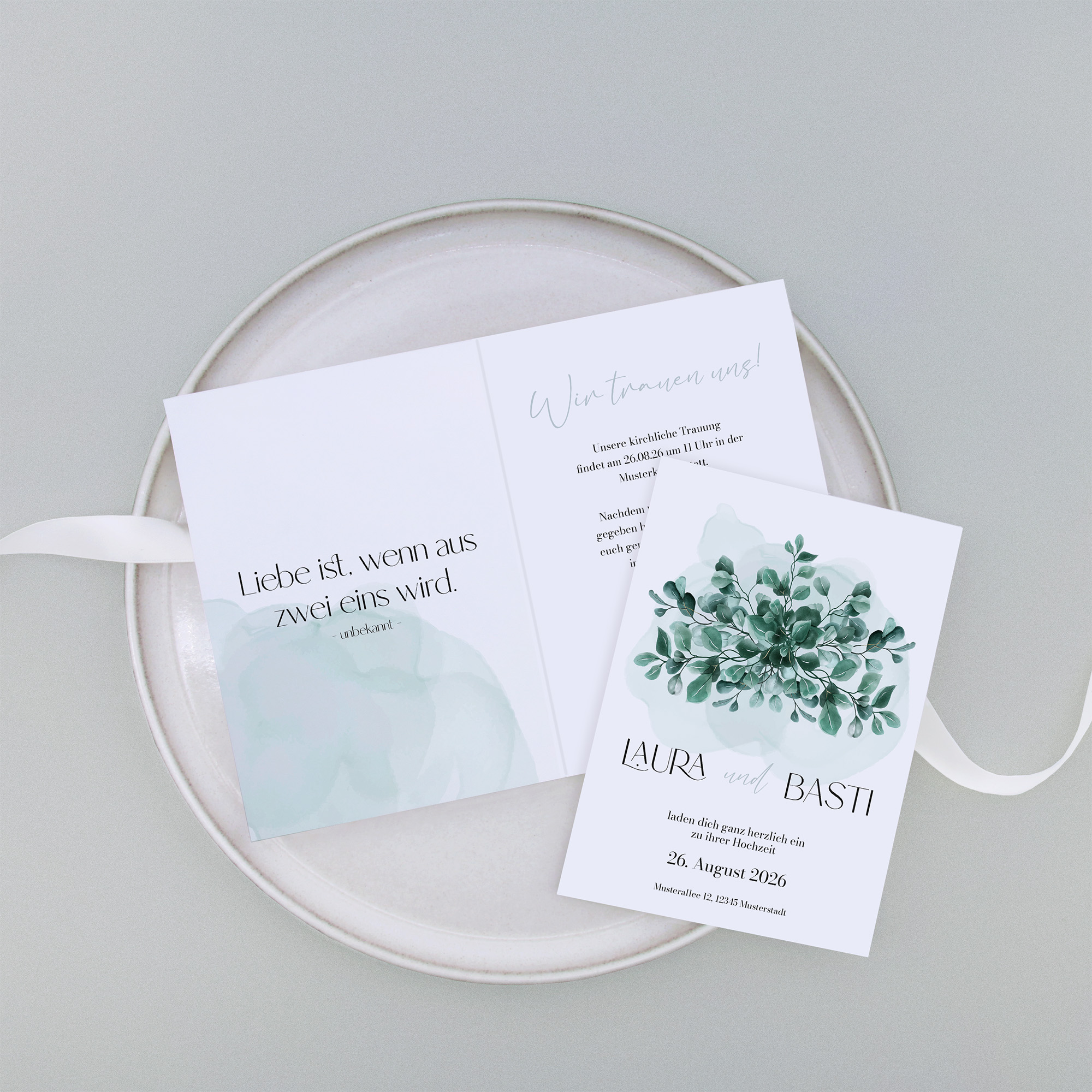 Klappkarte DIN A6 im Hochformat-Greenery "eucalyptus crown"