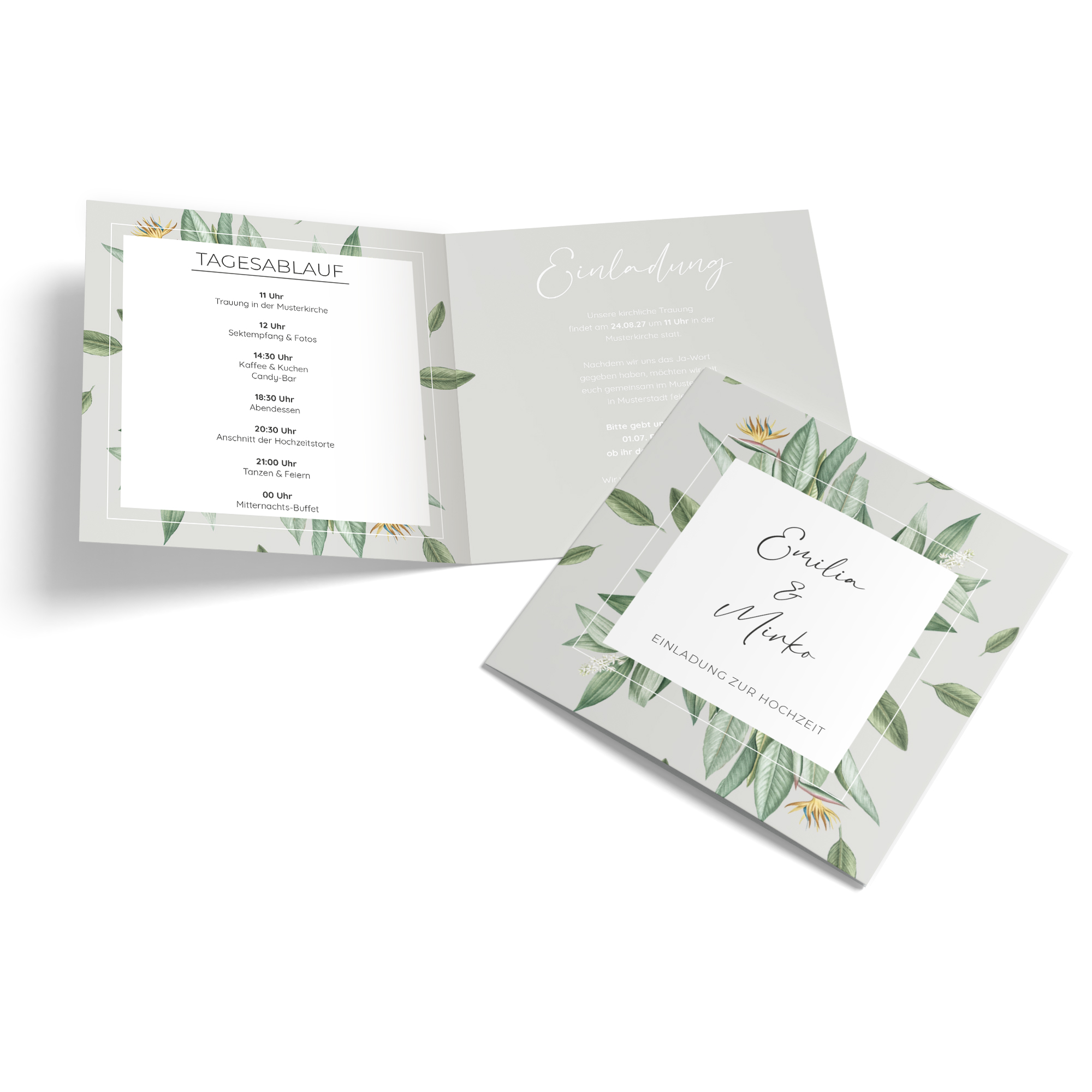 Klappkarte Quadratisch 148 x 148 mm - Greenery "tropical frame"