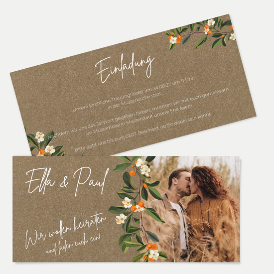 Postkarten DIN lang im Querformat 210 x 98 mm - Greenery "orange craft" - PDLQ-24001-G-04