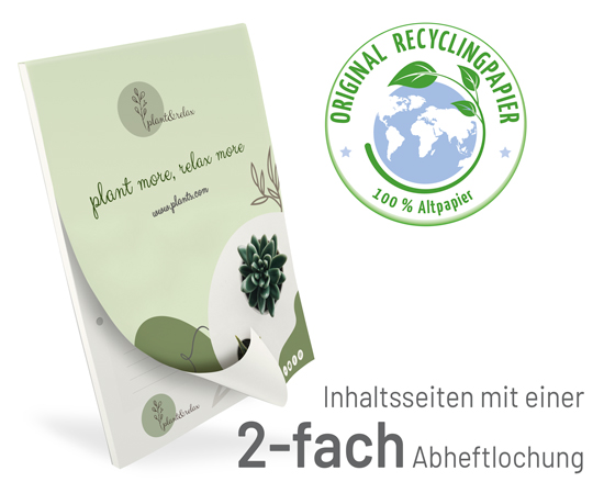 Notizblock Recycling DIN A4 mit Umschlag + Abheftlochung - 100204034009