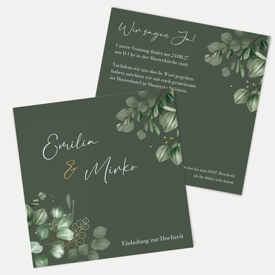 Postkarte Quadrat 148 x 148 mm - Greenery "Eucalyptus Night" - PQ-24001-G-11