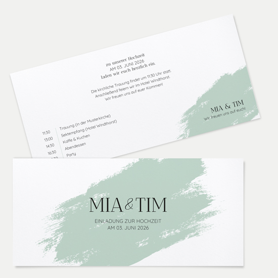 Postkarten DIN lang im Querformat 210 x 98 mm - Minimalistisch "Mint Brush" - PDLQ-24001-M-15