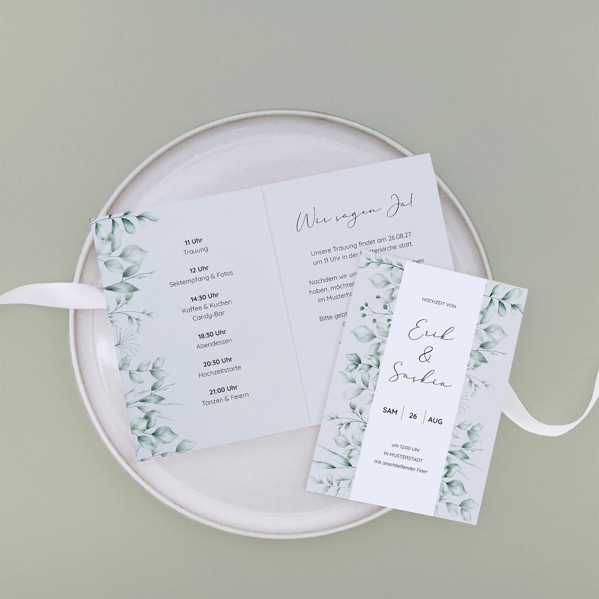 Klappkarte DIN A6 im Hochformat-Greenery "Evergreen Mint"