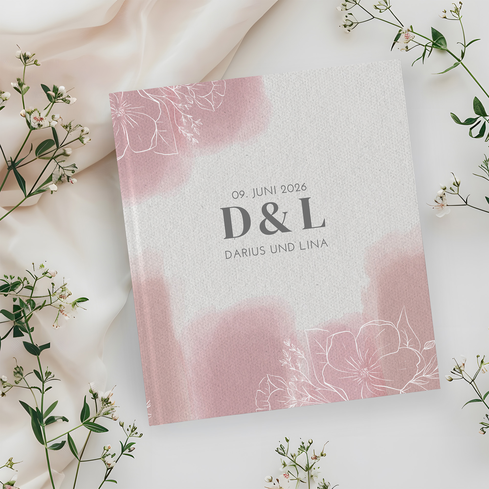 Erinnerungsbuch Hochzeit - Aquarell "dusty bloom"