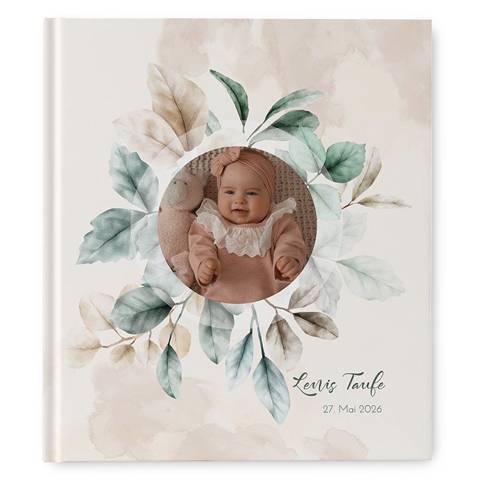 Gästebuch Taufe - Aquarell "leaf & taupe"