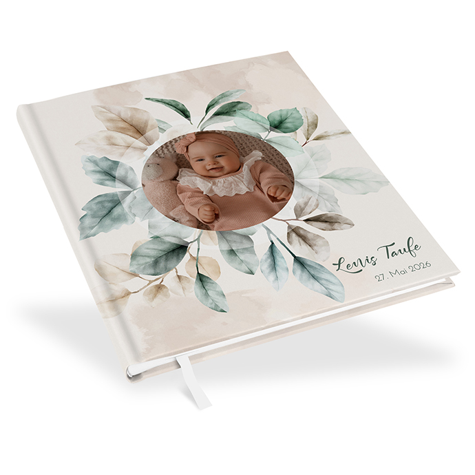 Gästebuch Taufe - Aquarell "leaf & taupe"