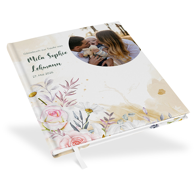 Gästebuch Taufe - Aquarell - "lily & rose"