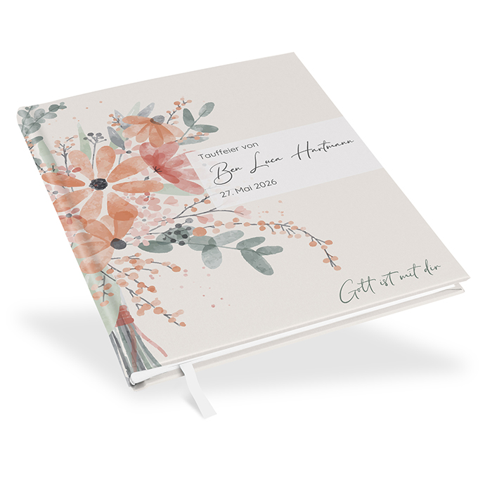 Gästebuch Taufe - Aquarell - "terracotta bloom"